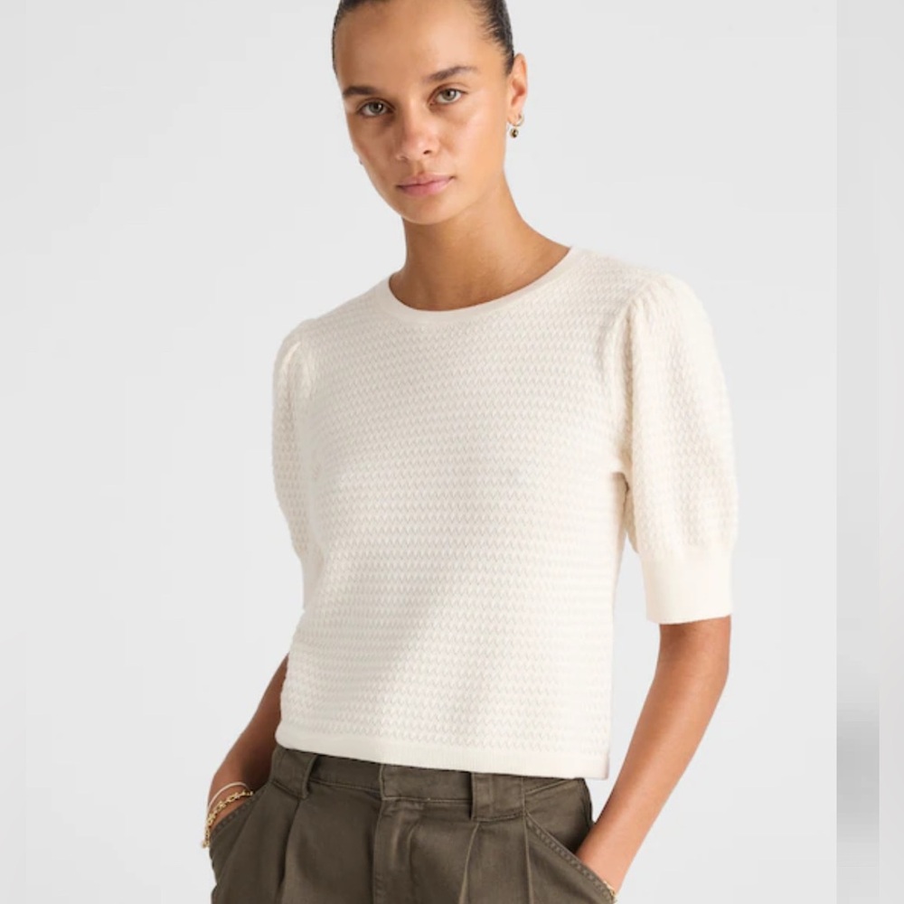 Madewell Ivory Textured Puff Sleeve Blouse